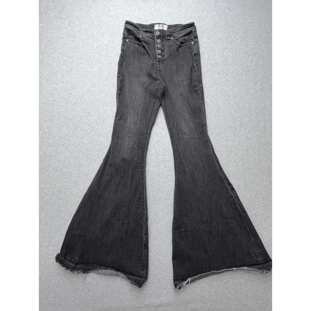 We The Free Jeans Womens 26 Gray Charcoal Wash High Rise Flare Raw Hem Denim
